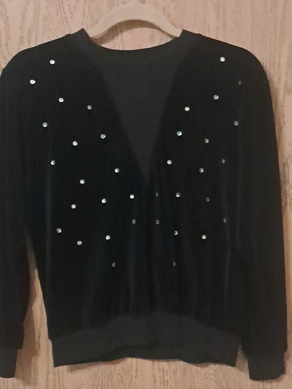 Russ Black V-Neck Sweater with Scattered Rhinestones